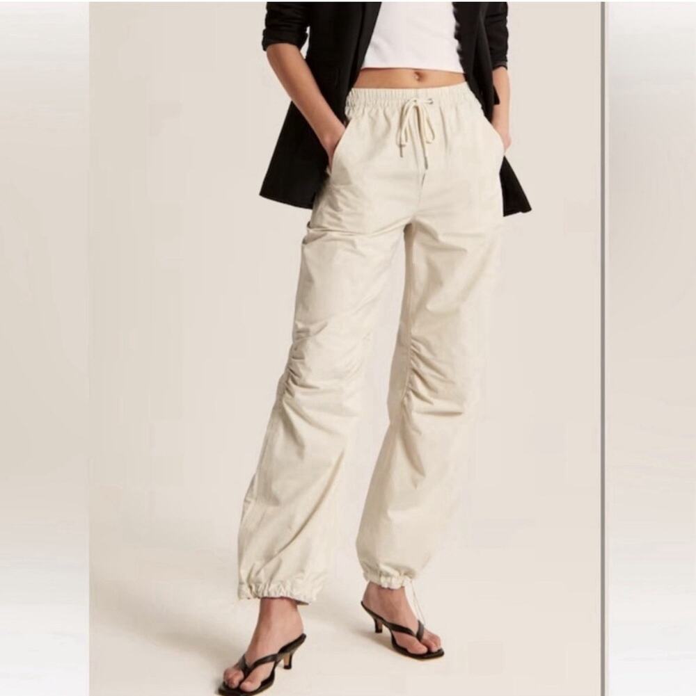 Abercrombie & Fitch Utility Parachute Pants Cream Off-White Drawstring Sz XS